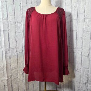 Torrid 2 (2x) Rhubarb Sequin Trim Dressy Holiday Semi Sheer Blouse NWT (Flaw)